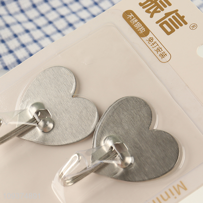 Low price heart shape 2pcs sticky hook wall hooks set