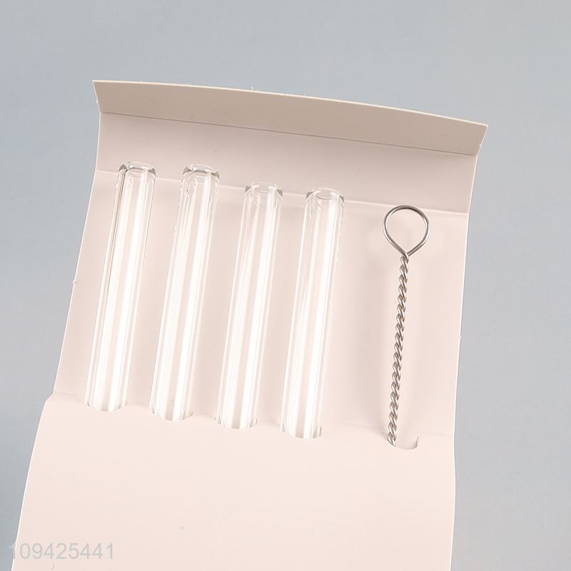 New product 4pcs reusable glass drinking straw with brush