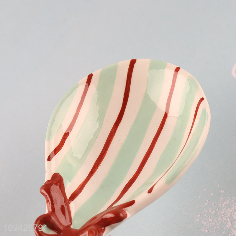 Best selling cute bow ceramic spoon holder for kitchen