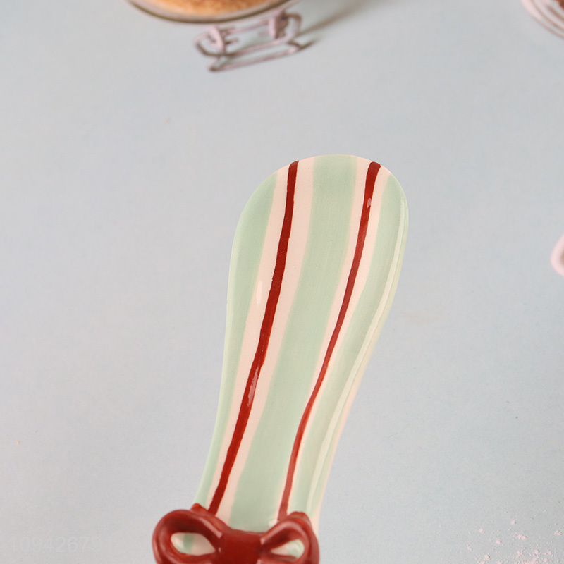 Best selling cute bow ceramic spoon holder for kitchen