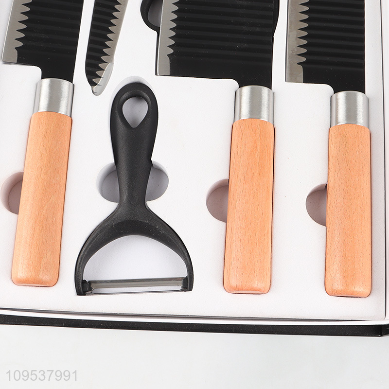 6 Pieces Wave Texture Kitchen Knife Kit With Peeler And Scissor